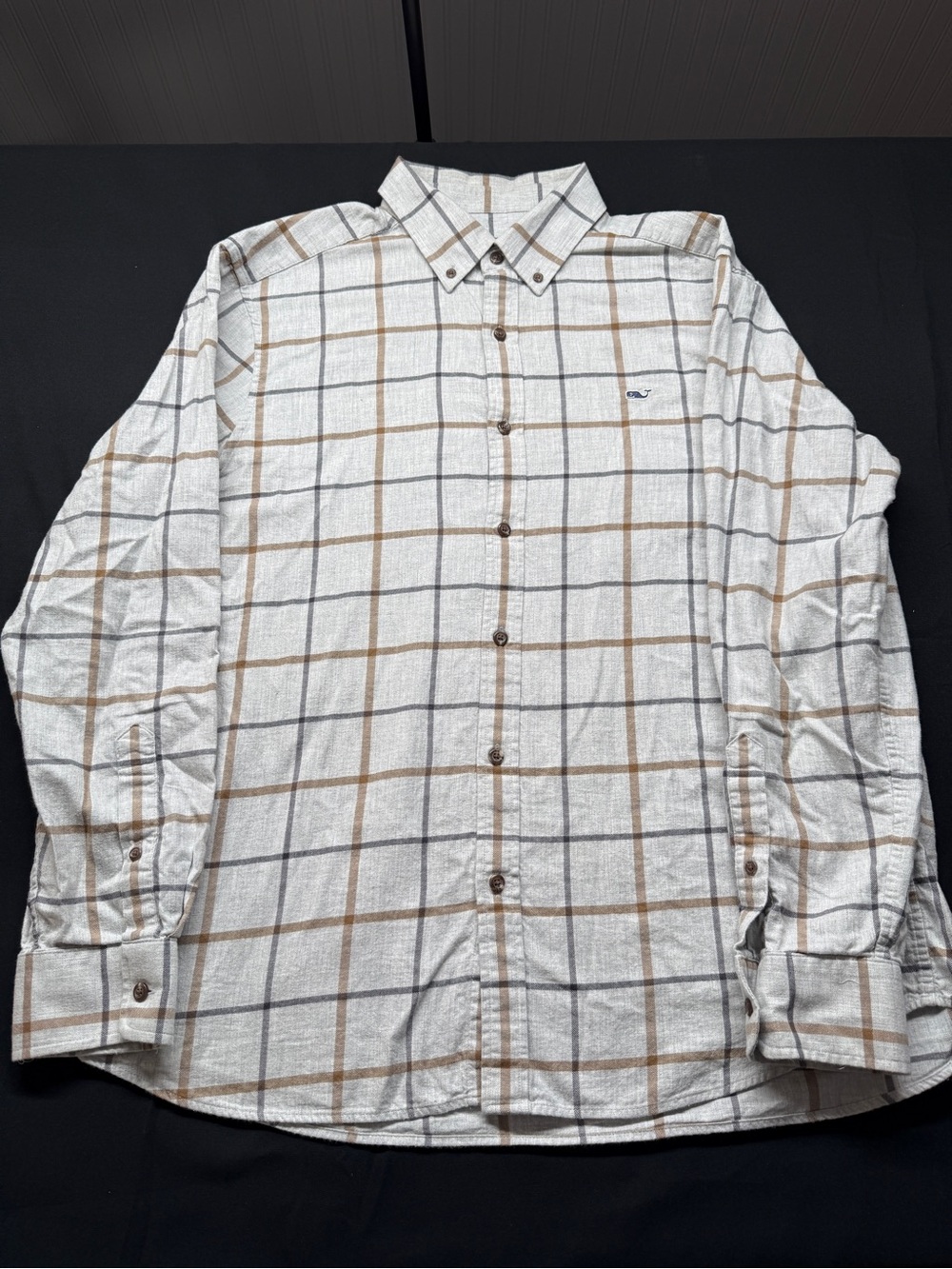 Vineyard Vines White Button-Down Shirt with Brown & Gray Windowpane